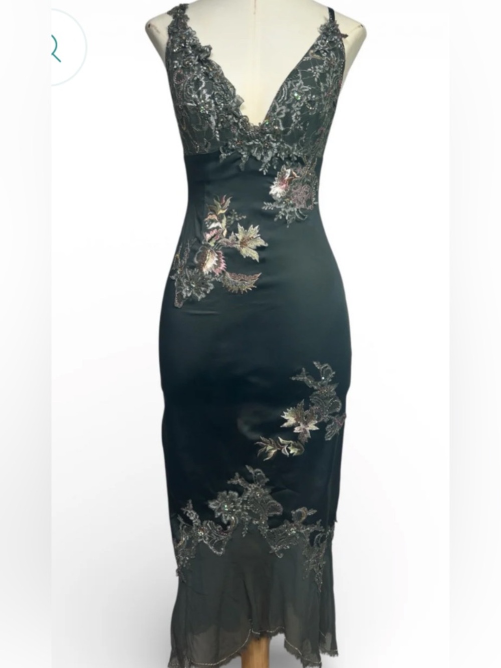 Mandalay Embroidered V-Neck Floral Slip Dress - Olive Green - Picture 15 of 15